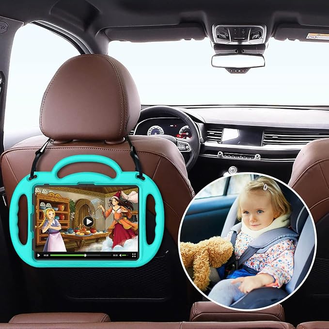 Kids Case for iPad 11th Generation (A16) 11" 2025 & 10th Gen 10.9" 2022 & iPad Air 11" 2025/2024 & Air 5th/4th Gen & Pro 11, Durable Protective Cover with Shoulder Strap Handle Stand, Cyan