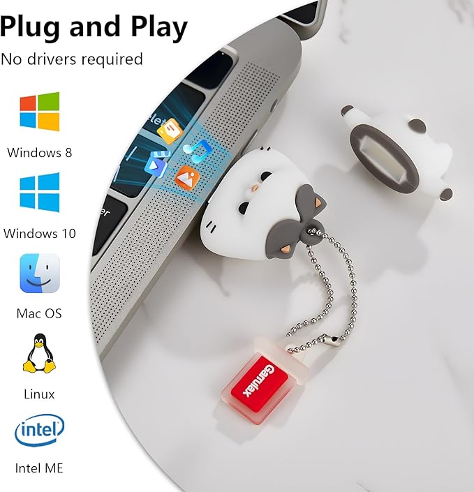 USB Flash Drives, 16GB/32GB/64GB/128GB Silicone USB2.0 High Speed Thumb Memory Stick Pen Date Storage Pendrive U Disk (Cat, 128GB)
