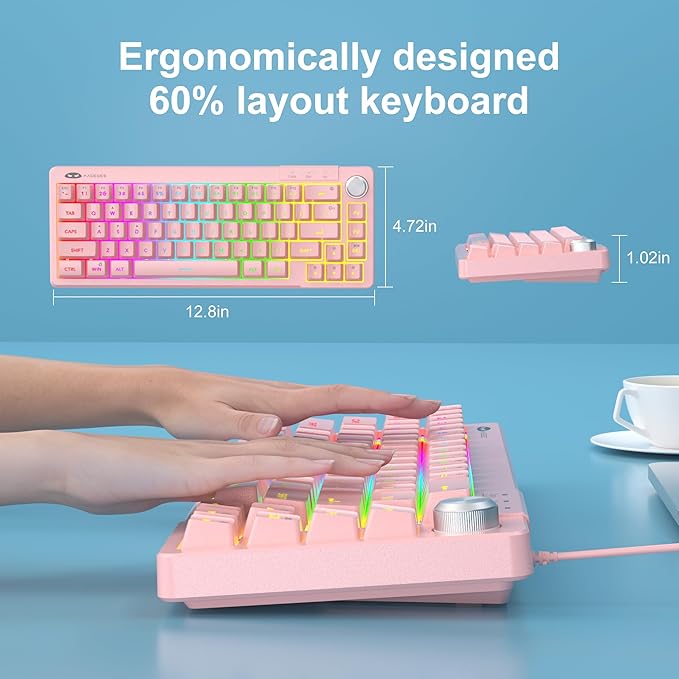 MageGee Mini 60% Gaming Keyboard, RGB Backlit Ultra-Compact Keyboard, TS68 Ergonomic Waterproof Mechanical Feeling Office Computer Keyboards for PC, MAC, PS4, Xbox ONE Gamer