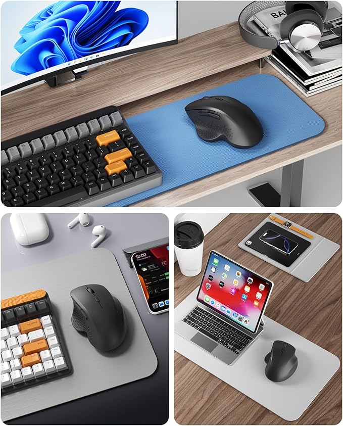 Uiosmuph G09 Bluetooth Wireless Mouse, BT5.1 & 2.4Ghz Rechargeable Computer Mouse with USB Receiver and Type C Adapter, Ergonomic Bluetooth Mice for Laptop, iPad, Mac - Black