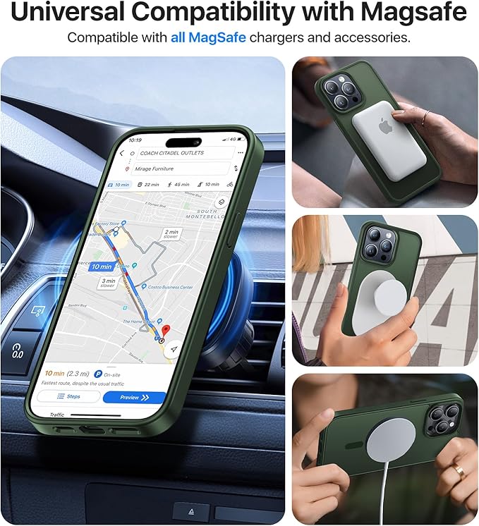 Magnetic for iPhone 15 Pro Max Case, [Compatible with MagSafe][Military-Grade Drop Protection][Anti-Yellowing] Shockproof Translucent Matte Cover for iPhone 15 Pro Max Phone Case,Forest Green