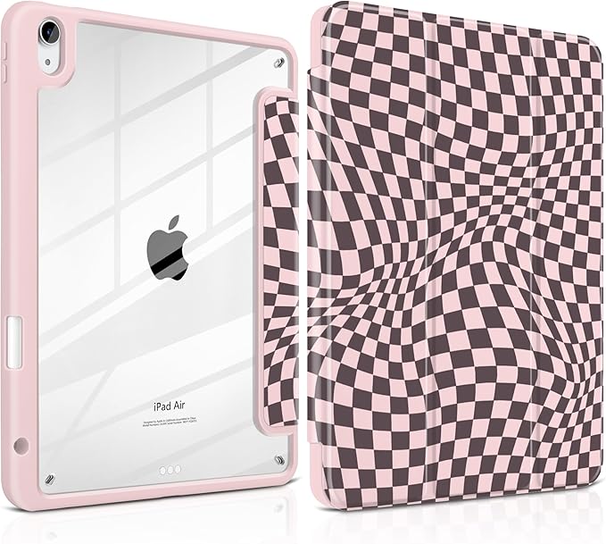 Case for iPad Air 11 inch M4 2026 M3 2025 Release with Pencil Holder - Aesthetic Cute Design Trifold Cover with Soft TPU Bumper Clear Back Auto Sleep/Wake for Girls Women, Abstract Lattice