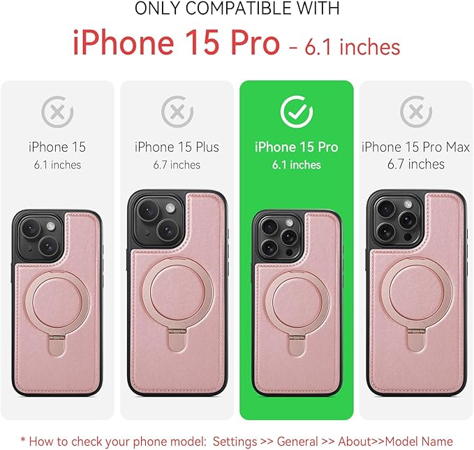 Compatible with iPhone 15 Pro Case with Stand, Compatible with MagSafe, Slim PU Leather & Durable TPU Protective Cover Drop-Proof with Tempered Glass Screen Protector 6.1", Rose Gold