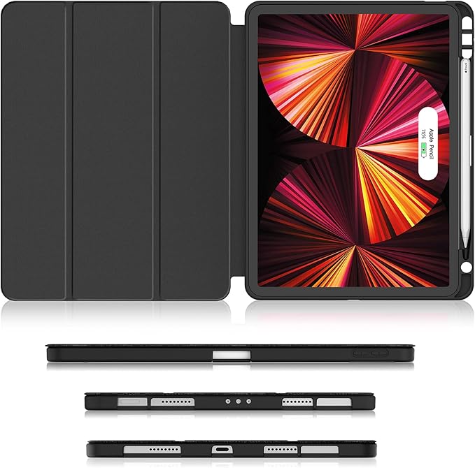 Soke for iPad Pro 11 Case (M2) 2022/2021/2020 with Pencil Holder - [Full Body Protection + Apple Pencil Charging + Auto Wake/Sleep], Soft TPU Back Cover for 2022 iPad Pro 11 inch(Black)