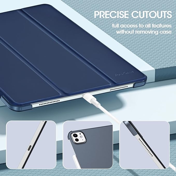 ProCase for iPad Pro 13 Inch Case M5 2025/ M4 2024, Smart Cover iPad Pro M5 M4 Case 13 Inch, Slim Stand Translucent Hard Shell Back, Supports Touch ID, Auto Wake/Sleep -Navy