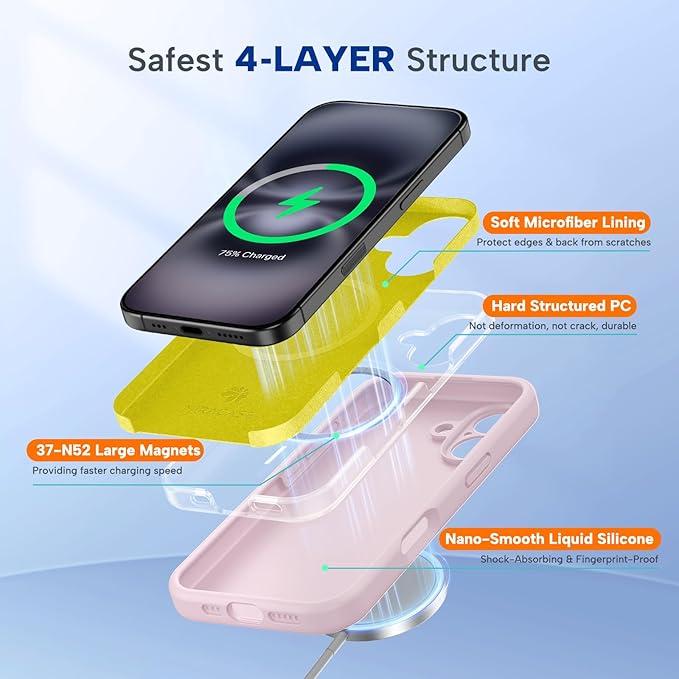 Miracase Magnetic for iPhone 16 Plus Case, [Soft Anti-Scratch Microfiber Lining], Compatible with MagSafe, Liquid Silicone Shockproof Drop Protection Phone Case for 16 Plus,Sand Pink