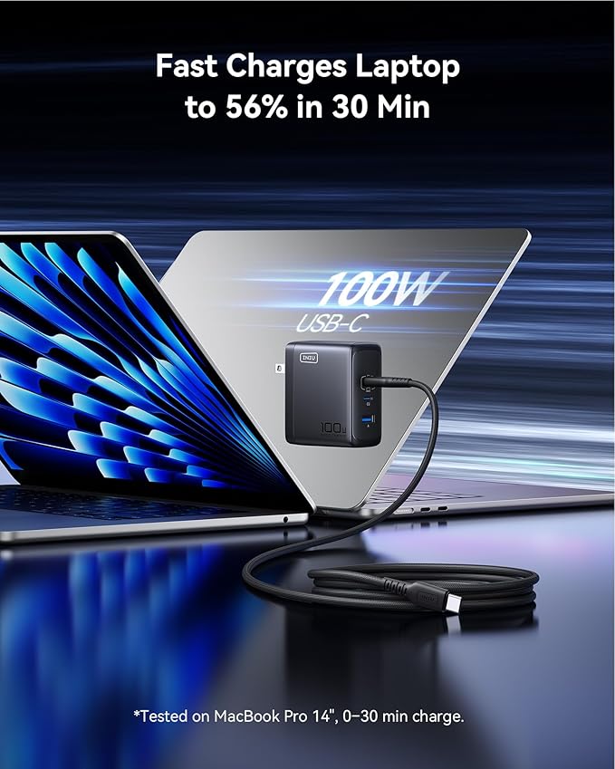 INIU USB C Charger Block, 100W GaN Fast Charging, 3-Port Compact Foldable Travel Charger with Type C Cable, Power Adapter for Mac Book Air Pro 15 14 M3, iPhone 17 16 Pro Max Samsung S26 S24, Switch 2