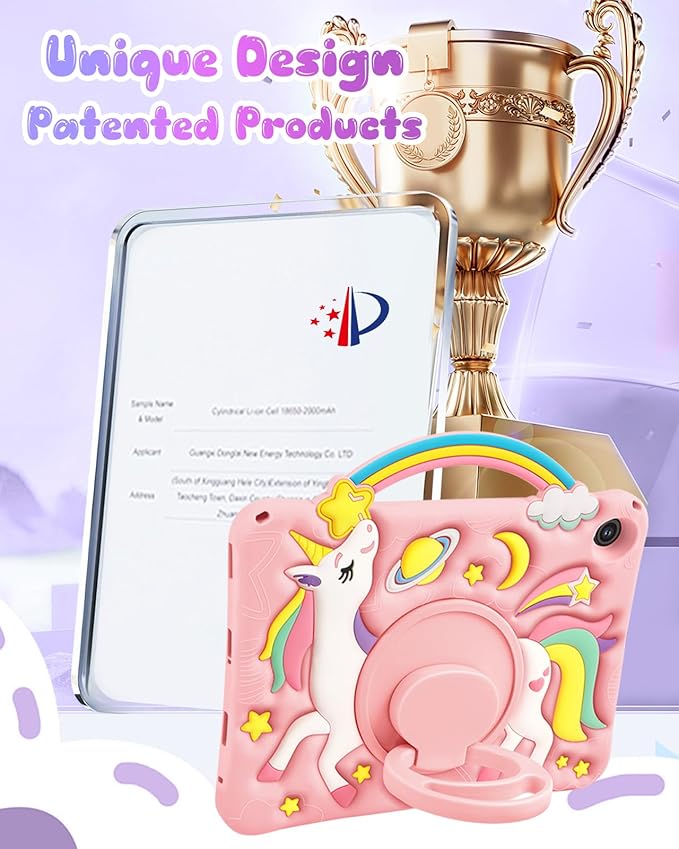 Boaretiu for Samsung Galaxy Tab A9 Plus Case - Cute Cartoon Unicorn Soft 3D Silicone Case with Strap & Rotating Stand for Girls Teens Tablet Cover for Samsung Tab A9+