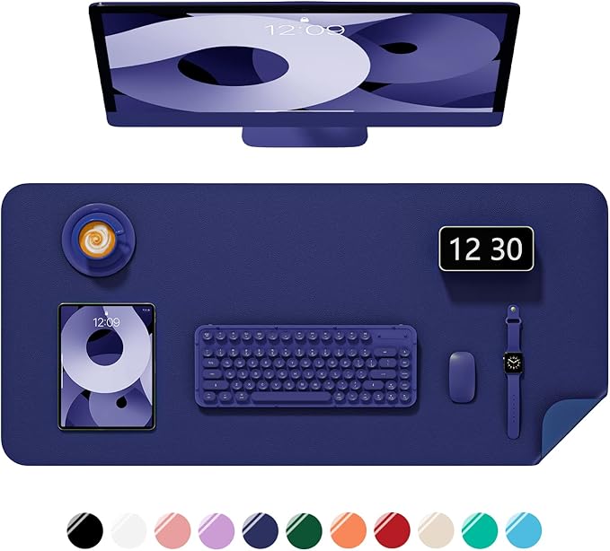 Desk Pad, 35.5" x 17" PU Leather Non-Slip Desk Mat Large Mouse Pad for Desktop, Waterproof Laptop Computer Writing Mat for Office, Home, Work, Gaming, Violet Blue