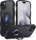 CAPRARO for iPhone 15 Plus Case with 360° Spin Magnetic Stand for Women, [Compatible with MagSafe] [Full Camera Protection] Cute Wave Translucent Matte Case for iPhone 15 Plus, Black