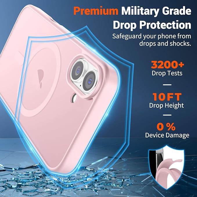 SUPFINE Magnetic for iPhone 16 Case (Compatible with MagSafe) (Military Grade Drop Protection) Translucent Matte Shockproof Phone Cover,Light Pink