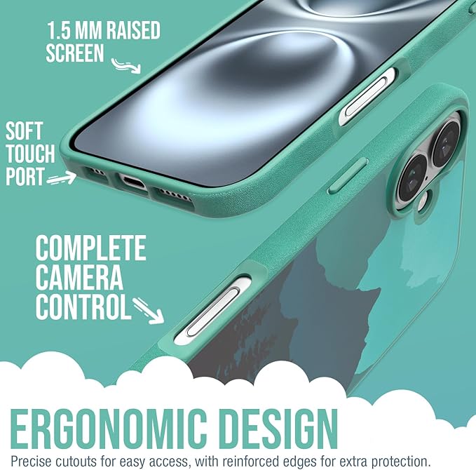Smartish® iPhone 16 Plus Magnetic Case - Gripmunk Compatible with MagSafe [Lightweight + Protective] Slim & Thin Grip Cover with Microfiber Lining for Apple iPhone 16 Plus - Moving Mountains