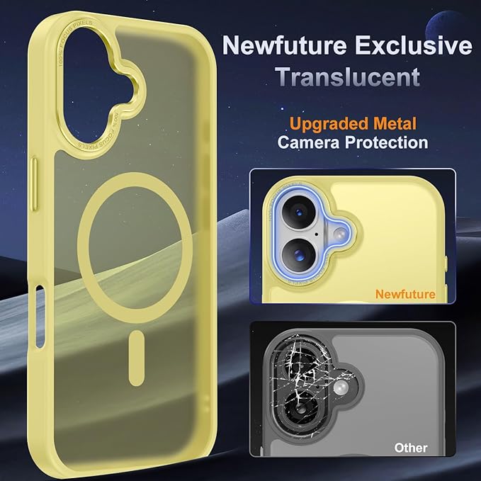Newfuture Magnetic for iPhone 17 Case [Compatible with Magsafe] [Military Grade Drop Protection] Translucent Matte Anti-Scratch Shockproof Protective Phone Cover 6.3 Inch, Yellow