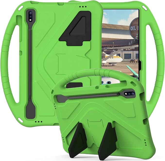 Kids Case for Samsung Galaxy Tab S10+/S9+/S8+/S7 FE/S7+/S9 FE+ 12.4", Techcircle Light Weight Shock Proof EVA Foam Handle Rugged Stand Protective Case for Galaxy Tab S9 FE Plus/S10 Plus 2024, Green