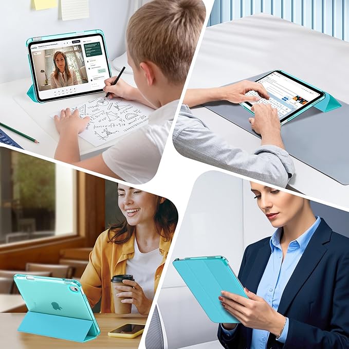 MoKo for iPad Air 11 inch Case (M4/M3/M2) 2026/2025/2024, iPad Air 5th/4th Gen 10.9 inch Case 2022/2020 with Pencil Holder, Slim Light Trifold Cover with Hard PC Translucent Back Shell, Bondi Blue