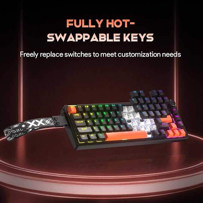 68% Mechanical Gaming Keyboard with RGB Backlit, Wired Keyboard Volume Knob Gasket Mount with PBT Keycaps,8000 Hz Polling Rate, Hall Effect Cream Switches, Hot-Swap, for FPS Games (Black+Orange)