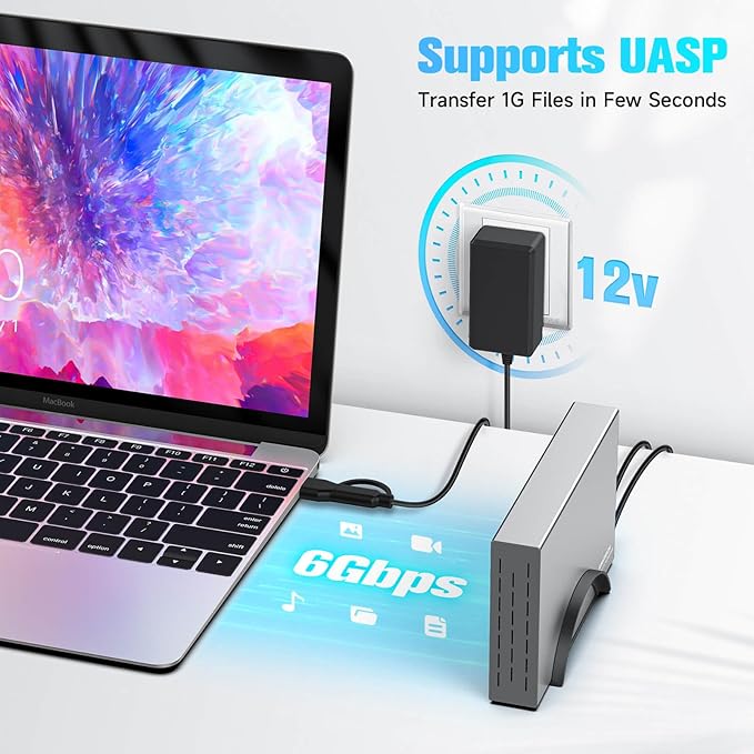 RSHTECH Hard Drive Enclosure Upgraded Version 3.5" Aluminum USB C to SATA External Hard Drive Dock Case for 3.5 inch HDD & SSD up to 24TB, with 2-in-1 USB Cable, Support UASP