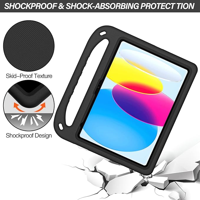 for iPad A16 Case 11th Generation 2025 11 Inch, iPad 10th Generation 10.9" 2022 Case, Kids Friendly Lighweight EVA Foam Shoulder Strap Shockproof Stand Cover for Girls Boys, Black