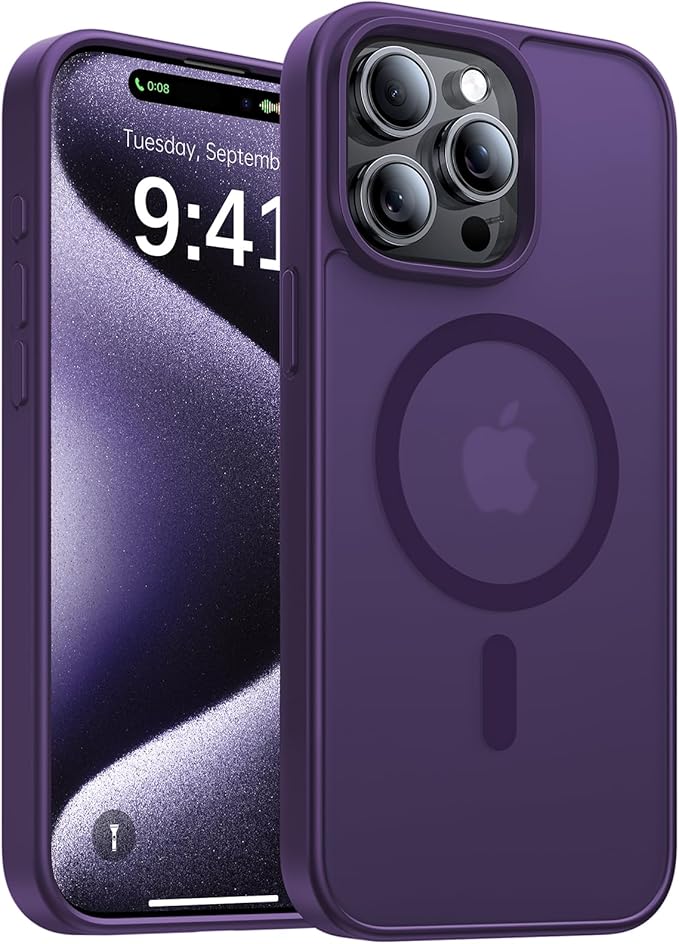 Magnetic for iPhone 15 Pro Max Case[Compatible with MagSafe][Military-Grade Drop Protection][Anti-Yellowing] Shockproof Translucent Matte Cover for iPhone 15 Pro Max Phone Case,Deep Purple