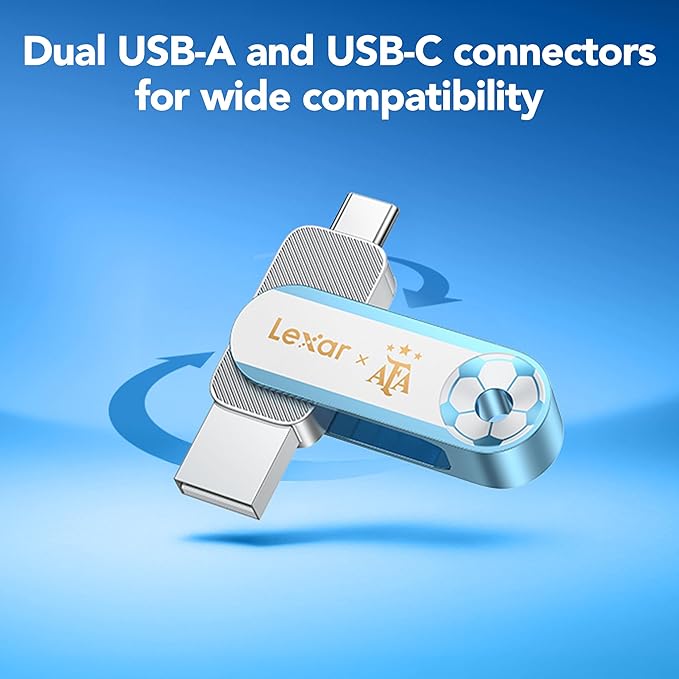 Lexar 128GB Solid State Dual Drive D500 USB 3.2 Gen 1, AFA Edition, World Cup, Dual Port USB Type-C/Type-A, Up to 400MB/s, Compatible w/iPhone 15/16/17, Android, Tablets, PC & Mac (LJDD500128G-BNXNU)