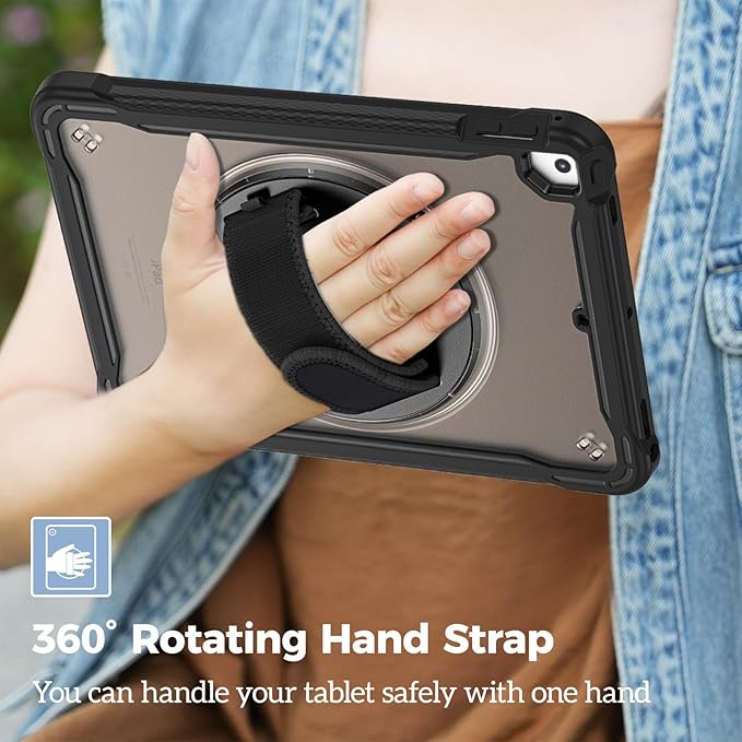 ProCase Rugged Case for iPad 9.7 Inch 5th 6th Gen/iPad Air 2 / iPad Pro 9.7 Case, Heavy Duty Shockproof Rugged Cover with Hand Strap 360 Degree Rotatable Kickstand Protective for iPad 9.7" -Black