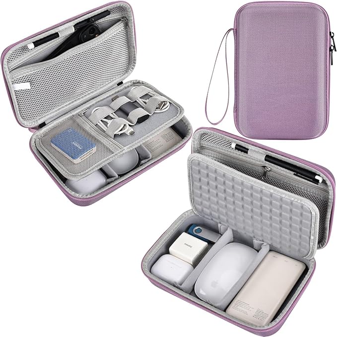 Hard Electronics Organizer Shockproof Carrying Case for MacBook Power Adapter Chargers Cables Power Bank Apple Magic Mouse Apple Pencil USB Flash Disk SD Card Hard Drive Accessories Bag, Purple