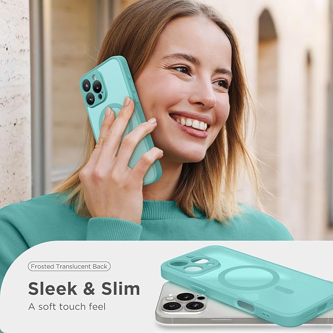 CAPRARO Magnetic Compatible with iPhone 16 Pro Case, Upgraded [Full Camera Protection] [Compatible with MagSafe] Protective Translucent Matte Women Girl Phone Case Cover, Smoky Blue