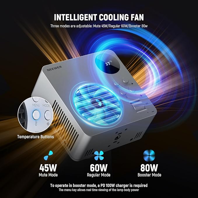 NEEWER HB80C RGBWW LED Video Light with Built-in 72Wh Battery & 100W PD Fast Charging, 80W Mini RGB COB Continuous Output Lighting Bowens Mount Handheld Spotlight 2500K-7500K, 10400lux/m, 18 Effects