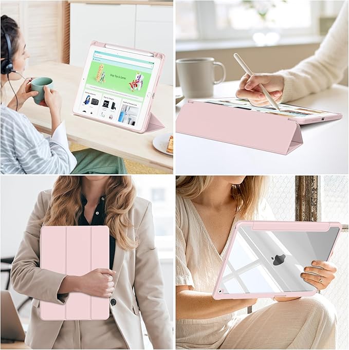 JKSML Case for iPad 9th/8th/7th Generation 10.2 Inch, Case with Pencil Holder for iPad 9/8/7 2021/2020/2019, Hard Back Cover, Auto Wake/Sleep, Pink