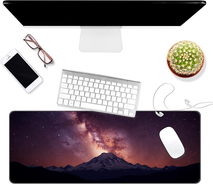 Thin Extended Gaming Mouse Pad （31.5 * 11.8 * 0.08 inch） with Stitched Edges Large Mousepad Long XXL Keyboard and Mouse pad Desk Mat for Gaming Office & Home - Mountain Under The Starry Sky