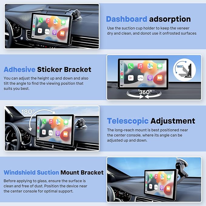 9" Wireless Apple Carplay Screen for Car with 4K Dash Cam, Portable Apple Carplay & Android Auto with 1080p Backup Camera DVR, Voice Control/GPS Navigation/Mirror Link/BT