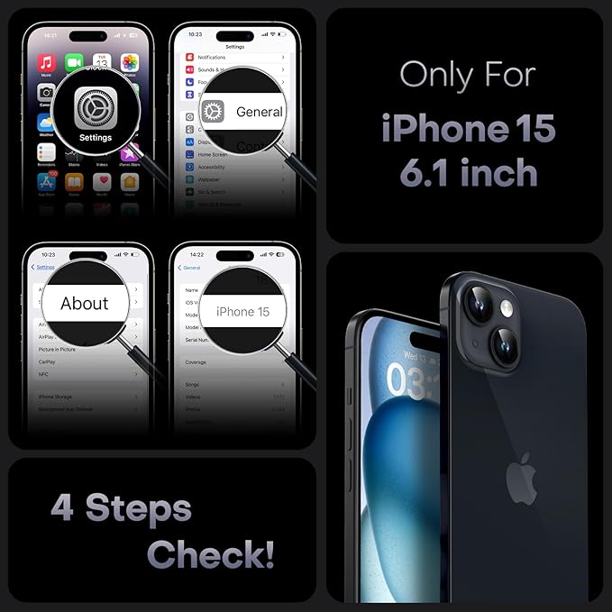 TOCOL Magnetic for iPhone 15 Case, Upgraded Full Camera Protection, Compatible with Magsafe, Drop Protection, Translucent Matte Back Bumper Phone Cover 6.1-Inch（Matte Black）