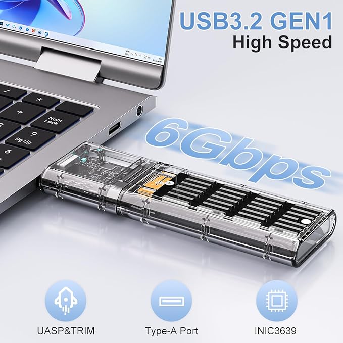 MAIWO M.2 SATA SSD Enclosure, USB3.2 Gen1 Type-A to SATA NGFF Based M.2 Solid State Drive Adapter Reader, Support B Key B+M Key, High-Strength ABS (K1714S)