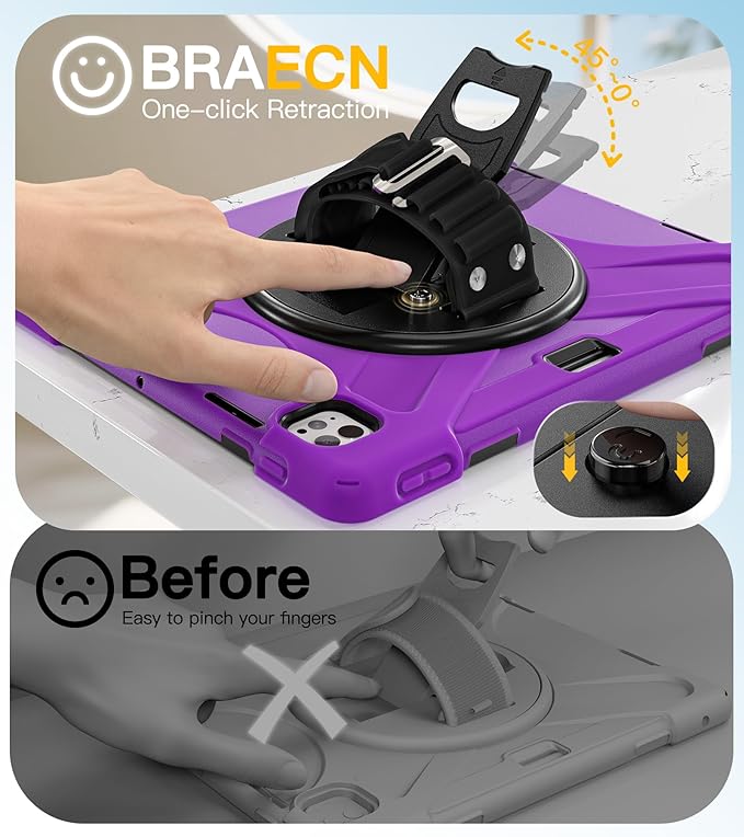BRAECN for iPad Pro 13 inch Case M5 2025 & M4 2024 Heavy Duty Shockproof Protective with Pencil Holder Screen Protector 360°Rotating Stand Handle & Shoulder Strap Full Body Cover Kids Friendly