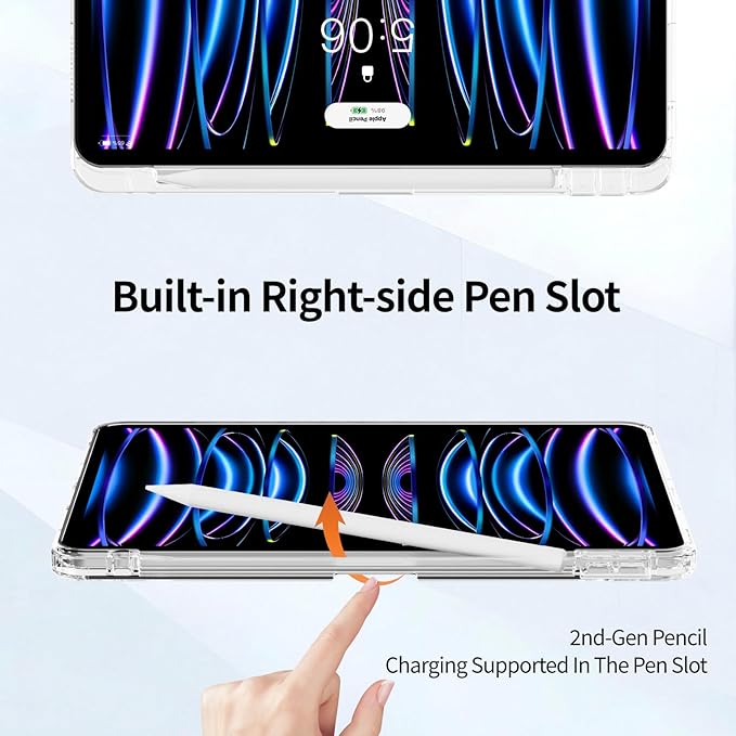Case for iPad Pro 11 Inch 4th 2022, Pro 3rd/ 2nd Generation 2021/2020 with Pencil Holder, Shockproof Slim Cover with Clear Hard PC Back Shell for iPad Pro 2022/2021/2020, Auto Sleep/Wake, Gray