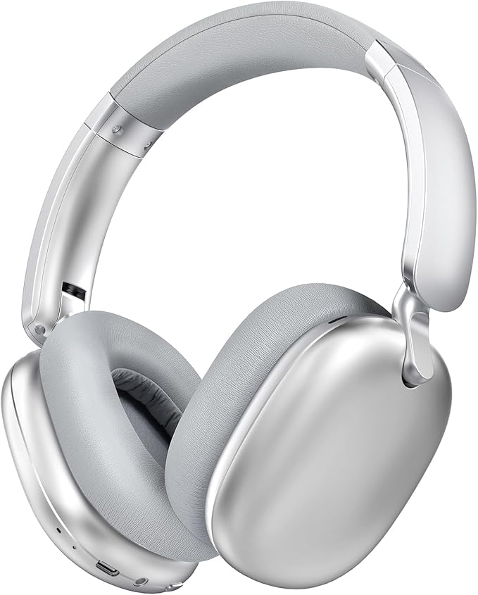 C6 Active Noise Cancelling Headphones, Wireless Over Ear Bluetooth Headphones, 60H Playtime, Lightweight Folding Deep Bass Comfort Fit Ear Cups Headset with Mic for iPad/Travel/PC/Home Silver