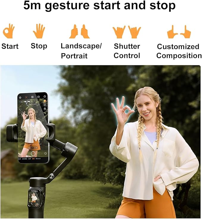Hohem iSteady V3 Ultra Gimbal Stabilizer for iPhone Android Smartphone,Phone Gimbal with AI Tracking,Fill Light,Detachable Touchscreen Remote,Phone Stabilizer for Video Recording,YouTube Travel(White)