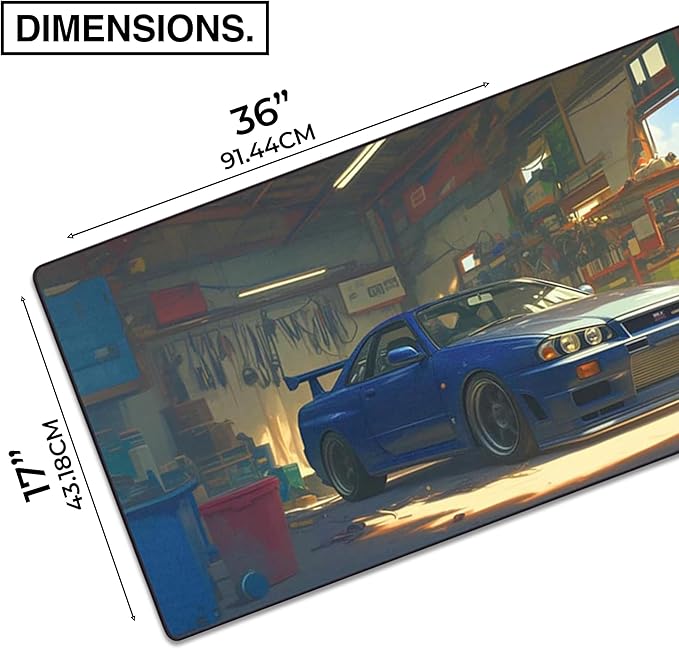 MPCO. Original Large Gaming Desk Mat – 36" x 17" Duraglyde Manga Motors Geralds-GTR Full Desk Mouse Pad for Smooth Precision – Non-Slip, Washable Extra-Large PC Mouse Pad for Gaming Sessions
