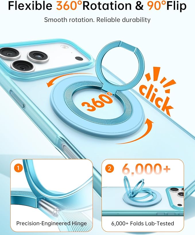 SYNCWIRE Magnetic Phone Ring Holder for MagSafe, 360° Rotation Cell Phone Grip Stand Finger Ring Kickstand Two-Sided Magnet Compatible with iPhone 17 Pro Max 16 15 14 13 12 MagSafe Accessories