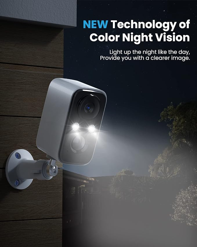 FOAOOD Security Cameras Wireless Outdoor with Solar Panel Cameras for Home Security, Home Camera with Color Night Vision, PIR Human Detection, 2-Way Talk, IP66 Waterproof (2Packs-White)