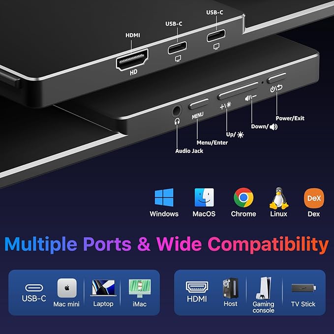 kksmart Portable Monitor 15.6 inch 4K UHD 145% sRGB 60Hz, Travel Monitor for Laptop MacBook Surface PC Xbox PS5, HDMI USB-C VESA Compatible Built-in Speaker