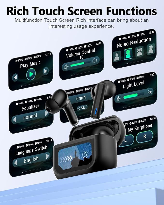 ZIUTY Wireless Earbuds Bluetooth Headphones, ANC/ENC Noise Cancelling, Ear Buds with Multifuntional Touch Screen, 40H Stereo Sound for Sports, IPX7 Clear Calls, 5 EQ for iOS Android (Obsidian)