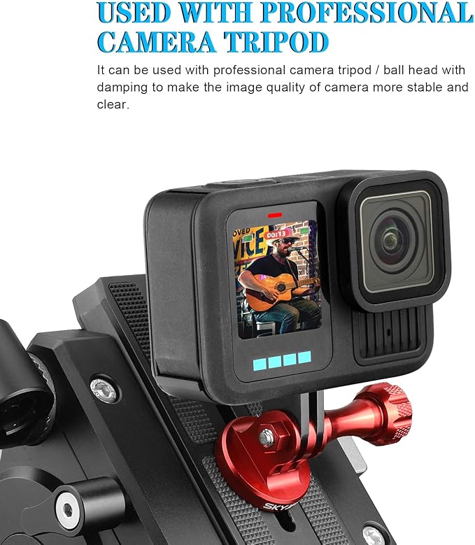 Aluminum-Tripod Adapter Attachment- Bolt -Adapter for Monopod Mount with Aluminum CNC Thumbscrew Compatible Gopro Hero 13 12 11 10 9 8 DJI Osmo Insta360 AKASO and Other Action Camera（RED）