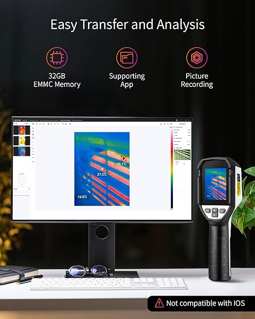 Firecore Thermal Camera FI160S, 320 x 240 Super Resolution, Thermal Imaging Cameras with Laser Pointer, PC Analysis, 160 x 120 IR Resolution Infrared Camera, -4°F to 1022°F, Temp Alert, 32GB Storage