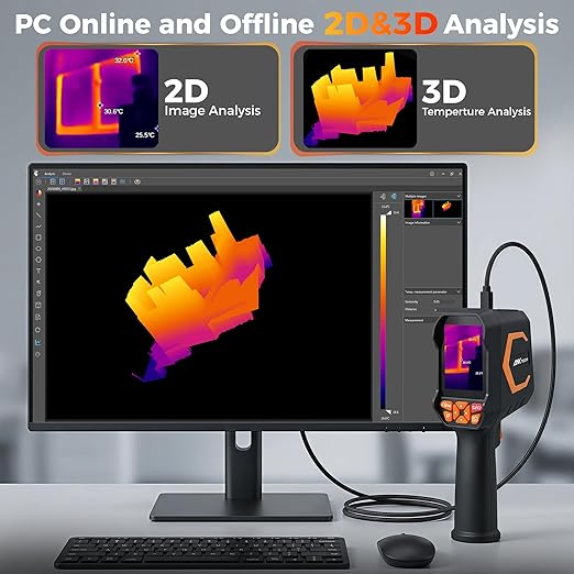 Handheld Dual Lens Thermal Imaging Camera with 2MP Visual Camera, 512×384 Super Resolution, -4°F~1022°F, PC 2D/3D Image Analysis for Hidden Water Leak Detection & Moisture Inspection