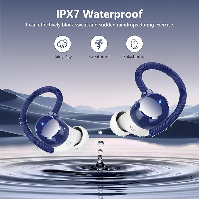 Wireless Earbuds, Bluetooth 5.4 Sport Headphones, 128H Playtime Over Ear Buds for Small Ear, Stereo Deep Bass, Sport Wireless Bluetooth Earphones, IPX7 Waterproof Running Headphones for iOS Android