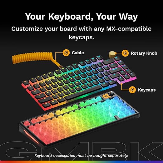 GLORIOUS Gaming Keyboard GMBK 75% - Swappable MX Compatible keycaps, Detachable USB Cable, IP57 Water and dust Resistant, 10 Zone RGB Lighting, Quiet switches - 321x137x41 mm - English QWERTY Layout
