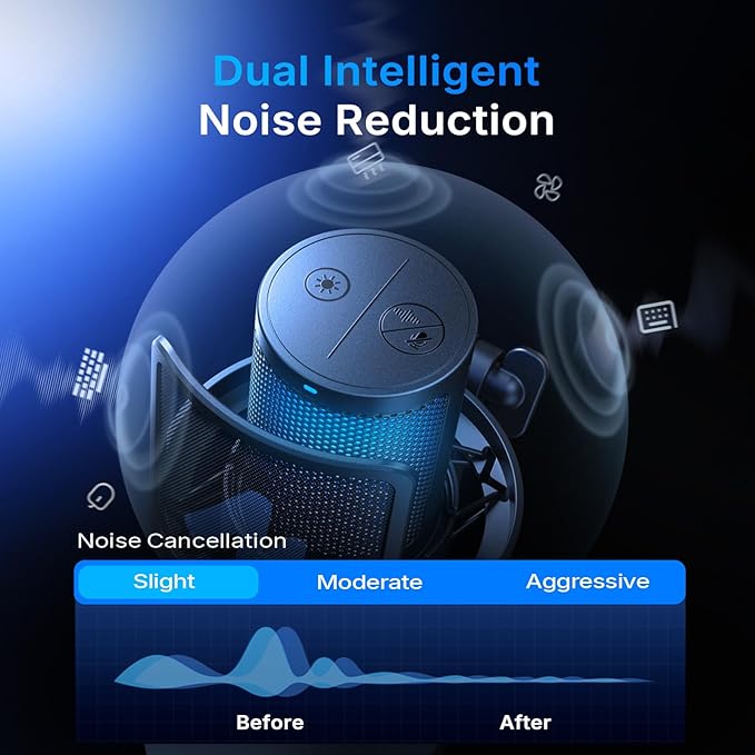 MAONO DGM20W Wireless Gaming Microphone for PC, Condenser USB Mic with Boom Arm for Streaming, Touch Noise Cancellation, Quick Mute,Gain Control,RGB, Computer Condenser Mic for PS5 Twitch Discord