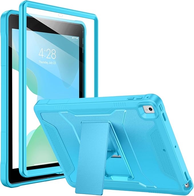 Soke Case for iPad 6th/5th Generation 9.7 Inch 2018/2017,with Built-in Screen Protector and Kickstand, Rugged Full-Body Heavy Duty Protective Cover for Apple iPad Air 2 /Pro 9.7 - Cyan Blue