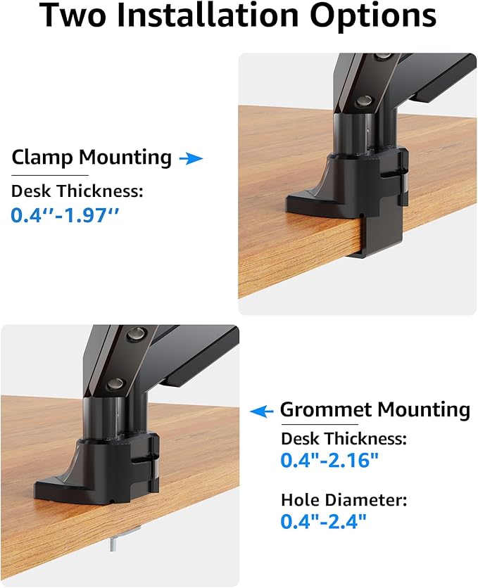 MOUNTUP Dual Monitor Mount fits 42 40 39 37 34 32 27 inch Ultrawide Screen, Holds 6.6-33lbs, Dual Monitor Arm Desk Mount, Heavy Duty Monitor Stand for 2 Monitors, with Clamp/Grommet Base